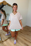 Ribbed V Neck Short Sleeve Top Oat
