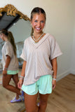 Ribbed V Neck Short Sleeve Top Oat
