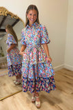 Garden Party Tiered Midi Dress Blue