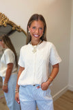 Cable Knit Short Sleeve Cardigan Ivory