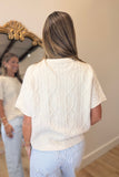 Cable Knit Short Sleeve Cardigan Ivory