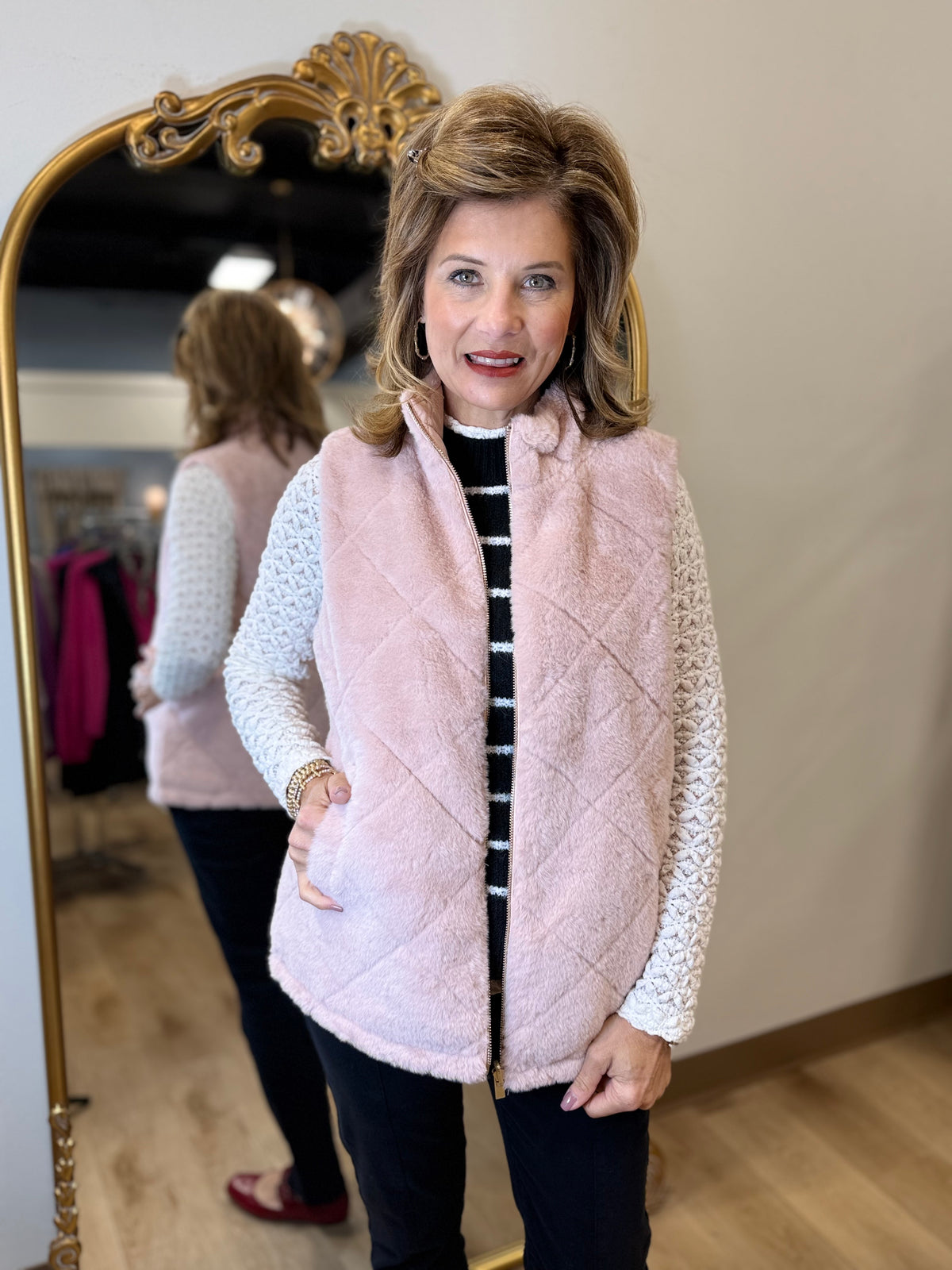 Charlie B Faux Fur Vest Ballerina