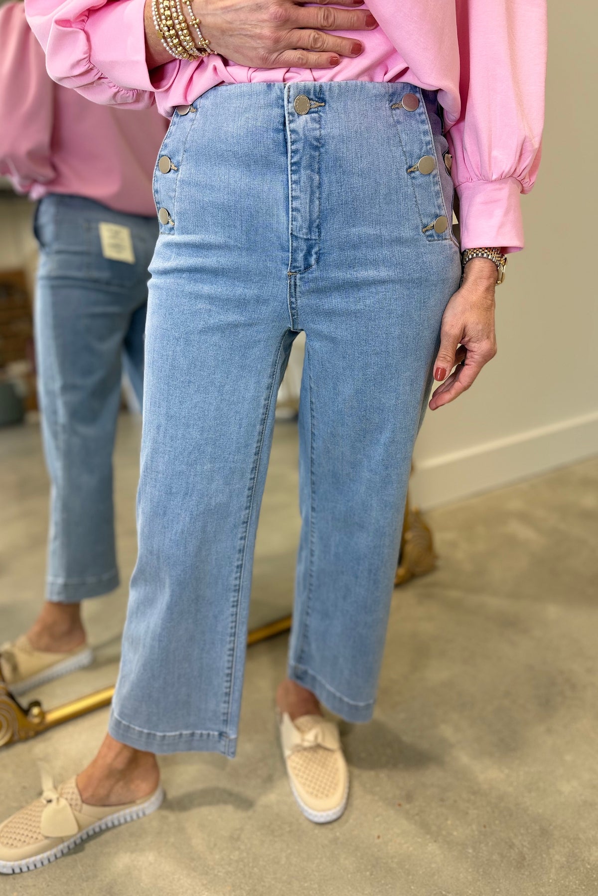 Charlie B Side Button Pants Light Blue