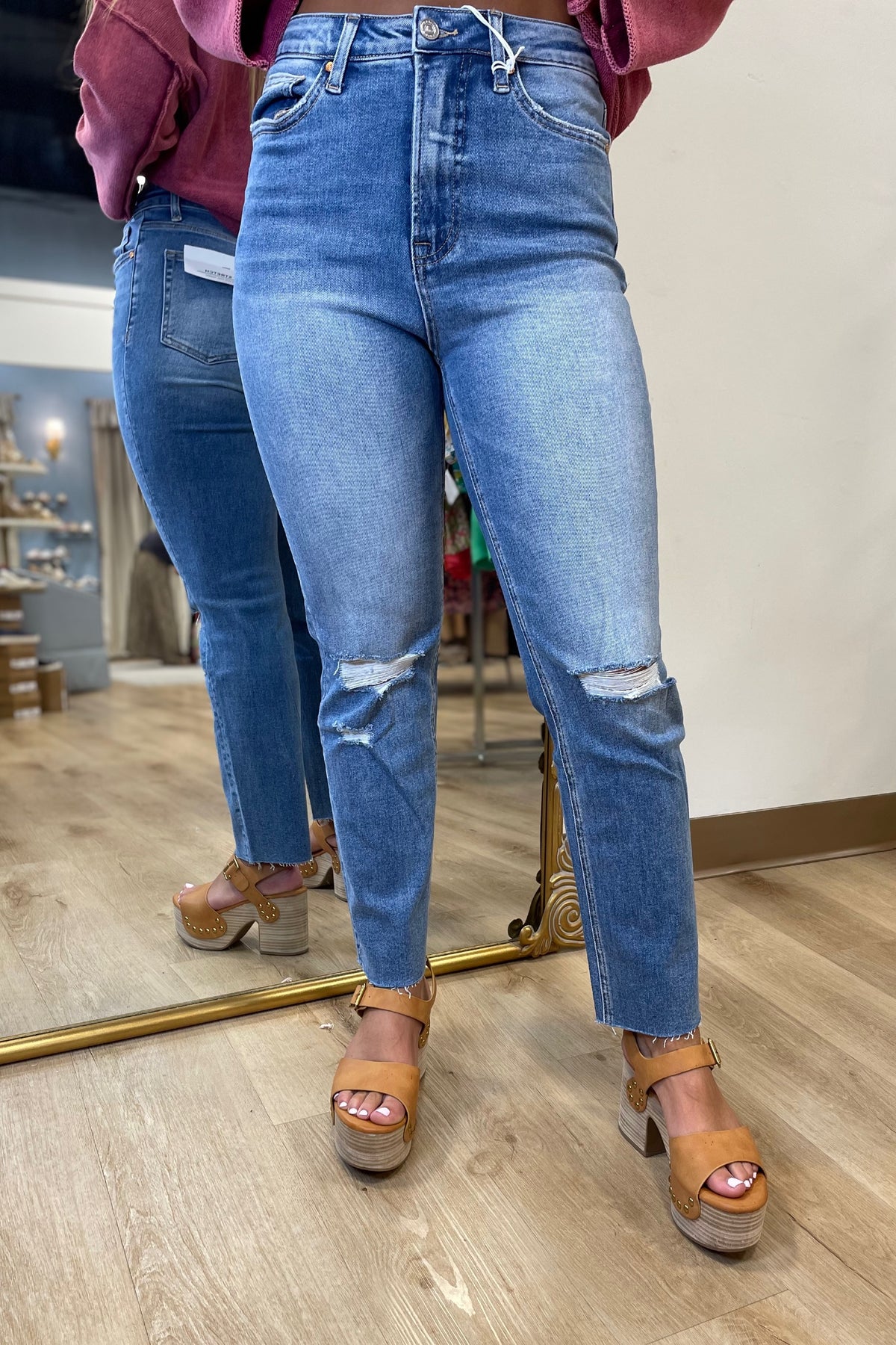 Bayeas Slim Straight w Raw Hem Jean