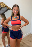 Contrast Block Sports Bra Red Navy
