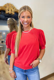 Play Ball in Pleats Top Red