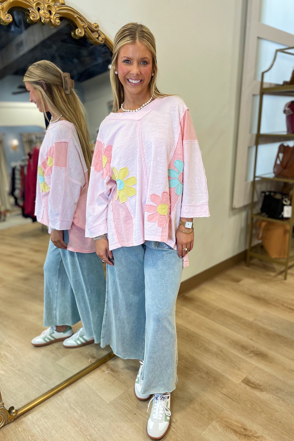 Full Bloom Applique' Top Pink