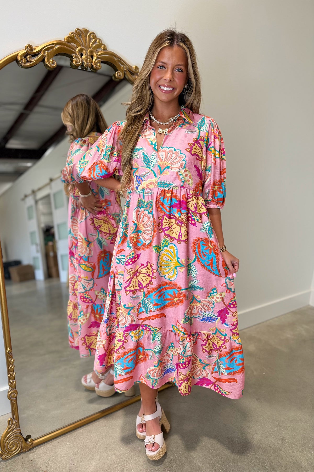 Umgee Pink Paisley Midi Dress