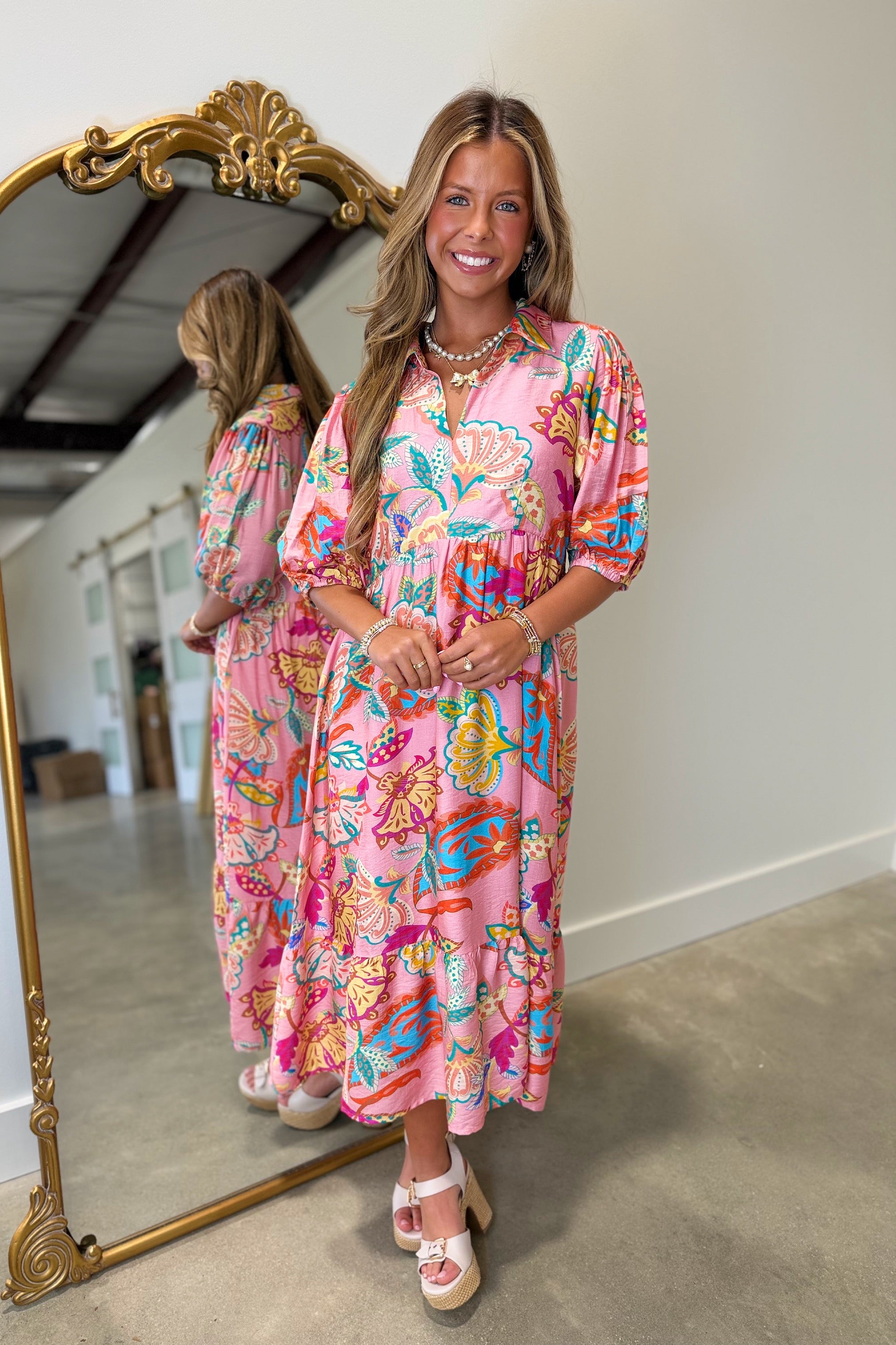 Umgee Pink Paisley Midi Dress – Expectations Too