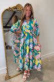Umgee Teal Paisley Midi Dress