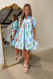 Umgee Pastel Print Dress Seafoam RESTOCK
