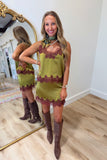 Claire Lace Mini Skirt Chartreuse