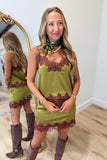 Vanessa Satin Lace Trim Top Chartreuse