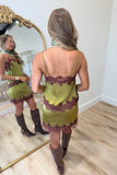 Vanessa Satin Lace Trim Top Chartreuse
