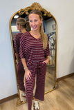 Softies Capri V Neck Lounge Set Cherry Stripe