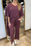 Softies Capri V Neck Lounge Set Cherry Stripe