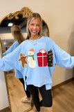 Christmas Cheer Oversized Patch Sweatshirt Blue