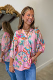 Umgee Neon Paisley Blouse Pink RESTOCK