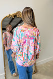 Umgee Neon Paisley Blouse Pink RESTOCK