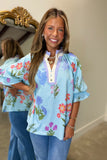 Umgee Contrast Trim Top Seafoam
