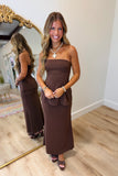 Elegant Espresso Strapless Dress Brown