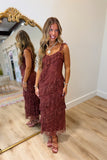 Laced in Romance Dress Brown