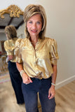 Golden Elegance Short Sleeve Blouse