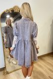 Washed Denim Puff Sleeve Dress Charcoal