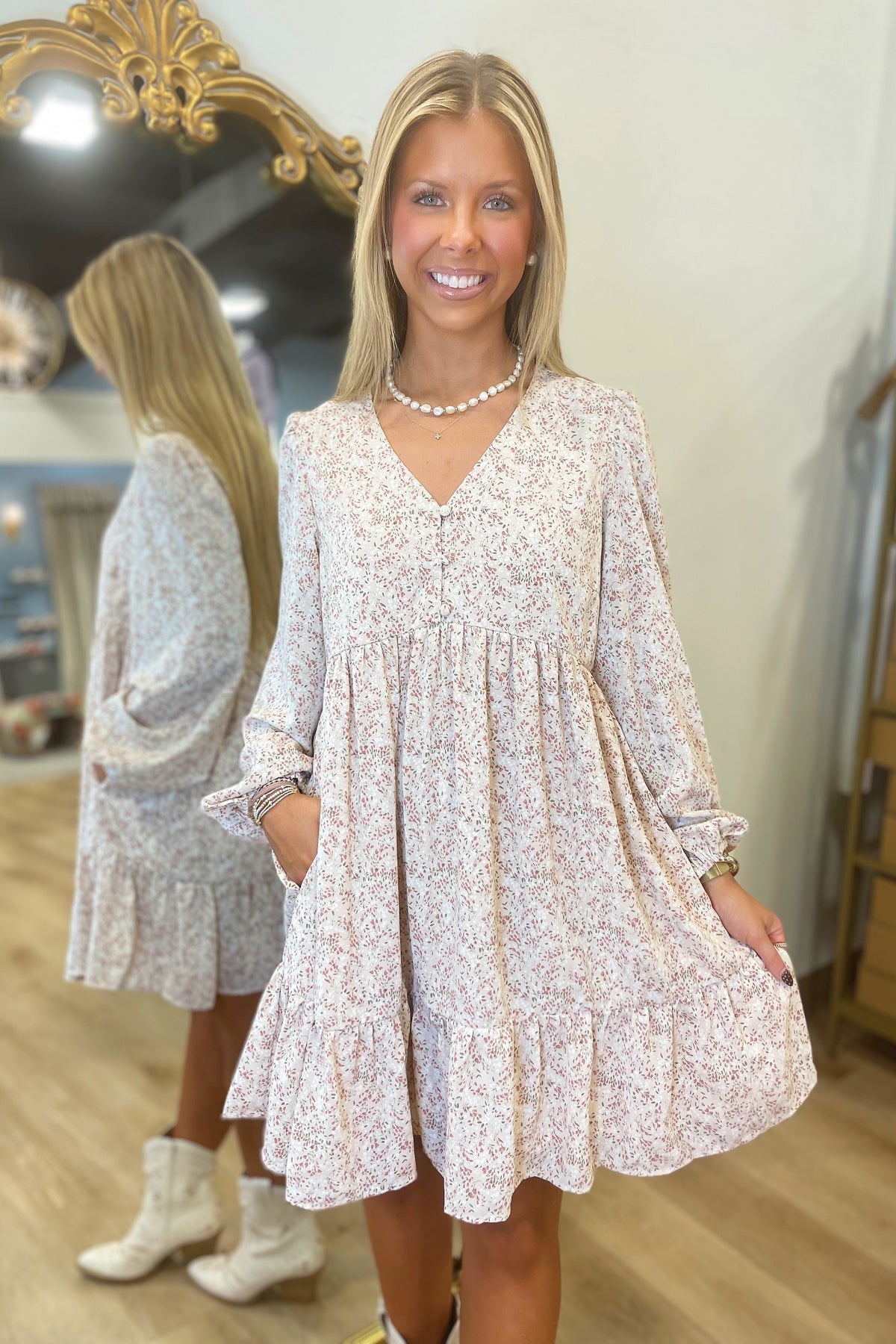 Golden Days Floral Dress Rose Beige