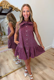 Lots of Dots Button Front Dress Maroon