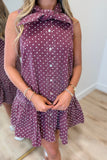 Lots of Dots Button Front Dress Maroon