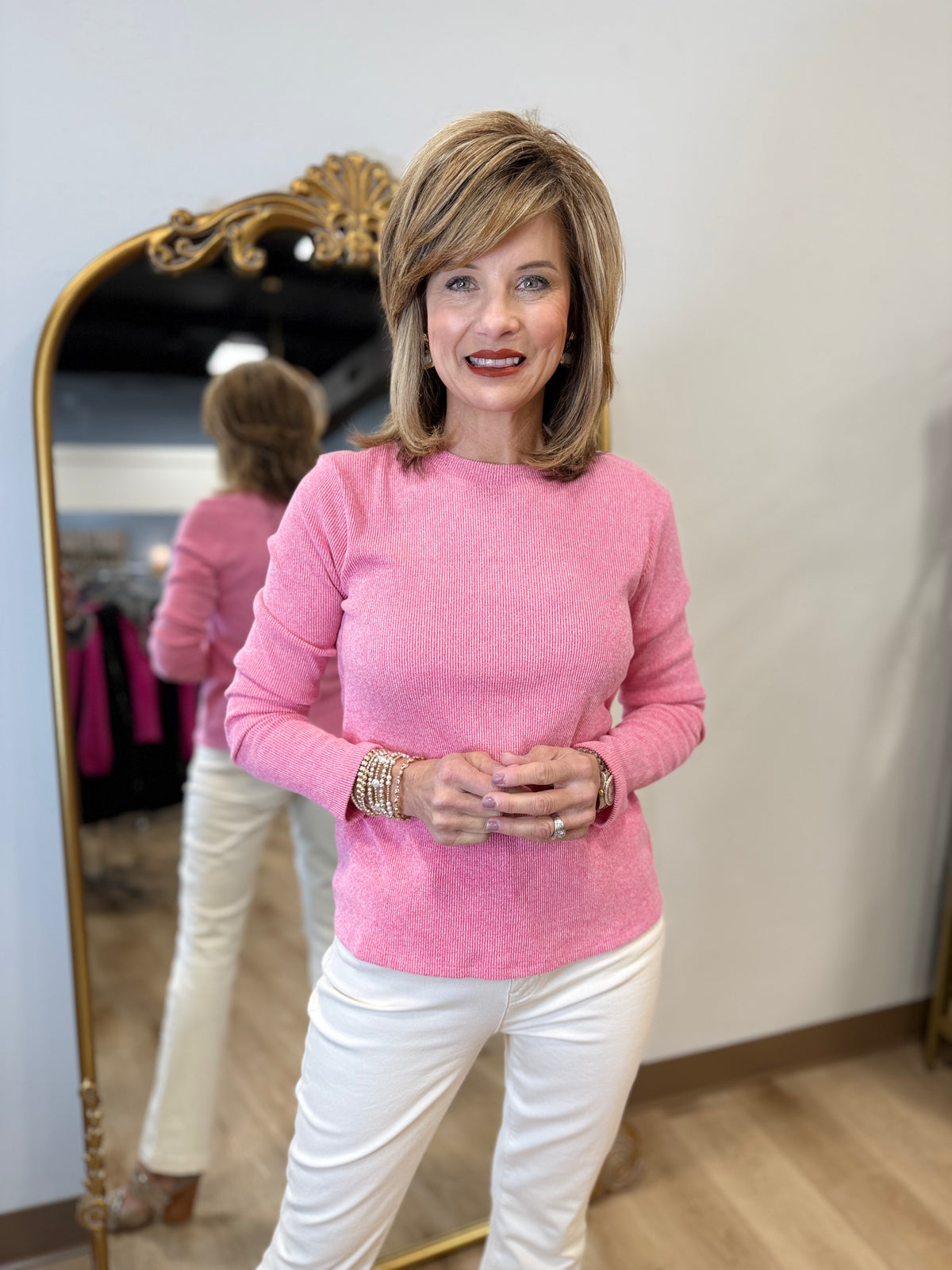 Dylan Cozy Rib Crewneck Pink