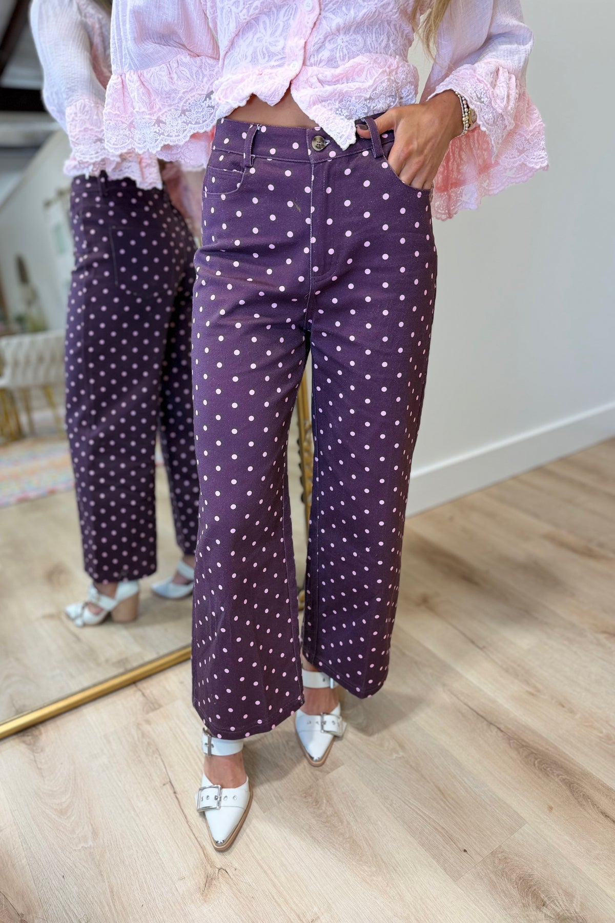 Perfecting Dot Pants Wine Pink