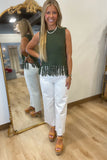 Feeling Fringe Sweater Vest Olive