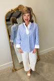 Foxcroft Tammy 3/4 Polo Stripe Blouse Blue