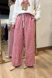 Mixed Stripe Wide Leg Cinch Pants Red