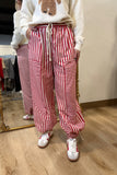 Mixed Stripe Wide Leg Cinch Pants Red