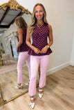 Dressed in Dots Denim Top Wine Pink