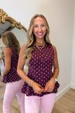Dressed in Dots Denim Top Wine Pink