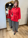 Renuar Knit Jacket w Tie Belt Scarlet