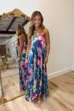 Seraphina Strapless Satin Dress Lapis Bloom