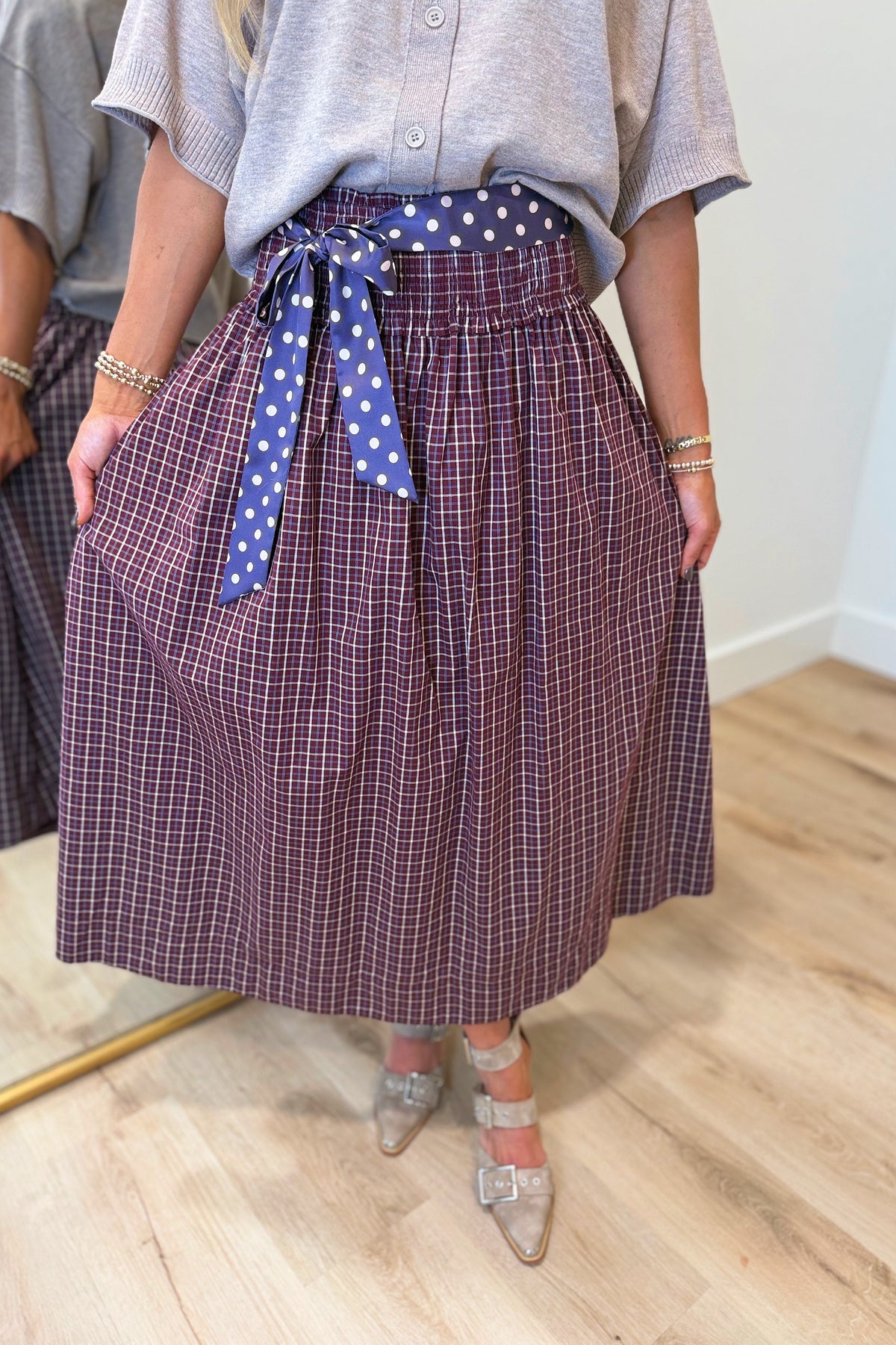 Autumn Charm Plaid Skirt Maroon