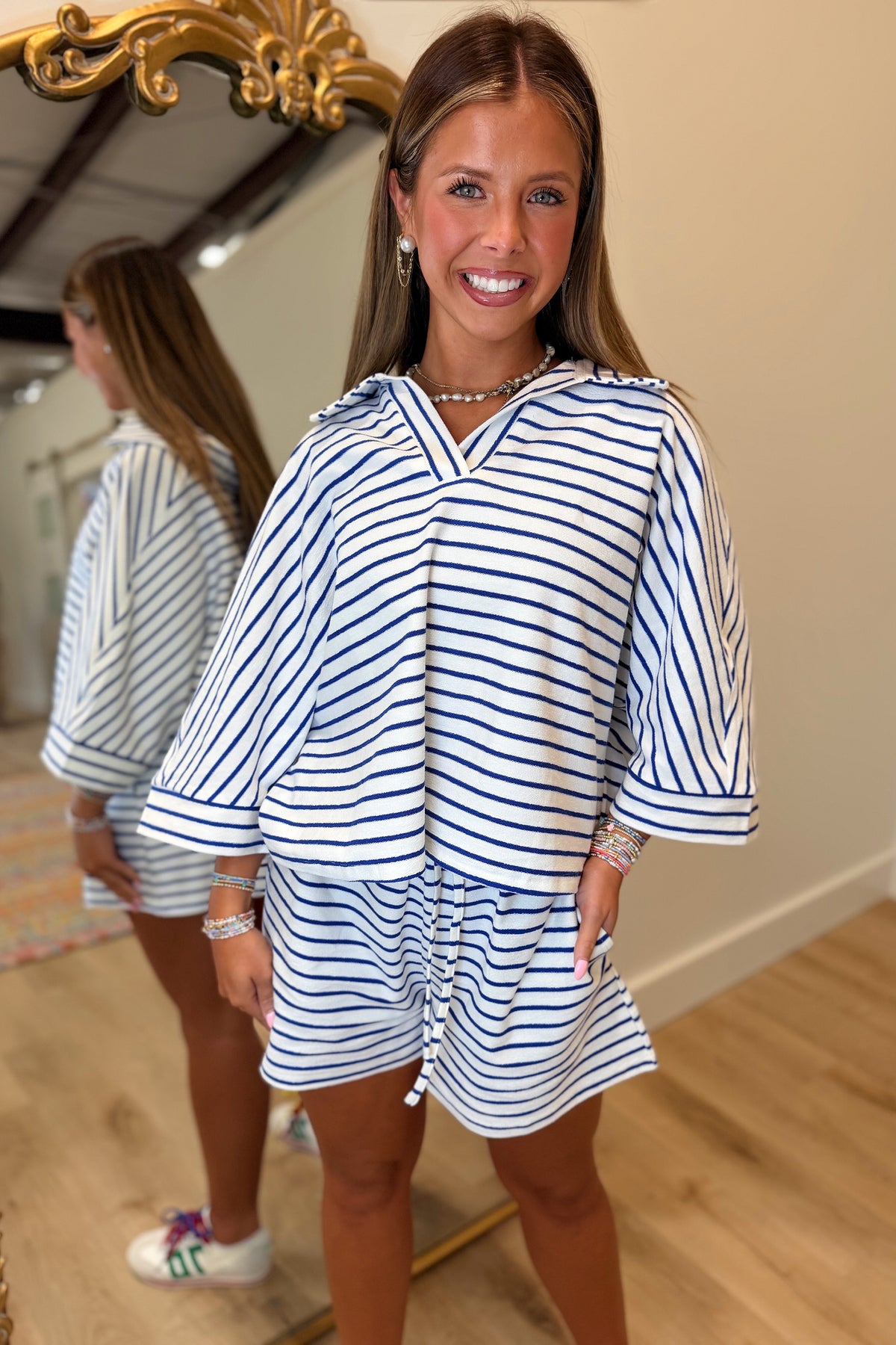 Seventh Inning Striped Short Set Navy