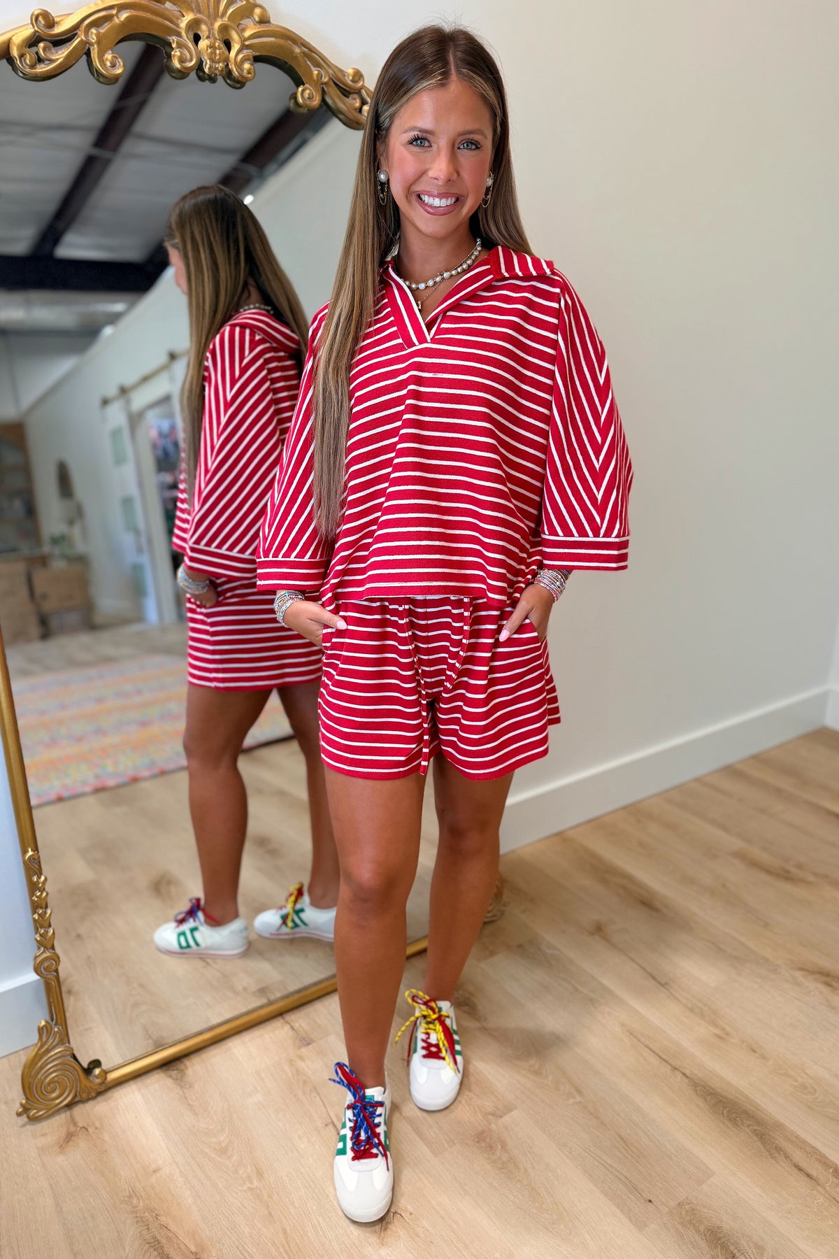 Seventh Inning Striped Short Set Red