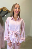 Feminine Silk Tie Front Blouse Pink