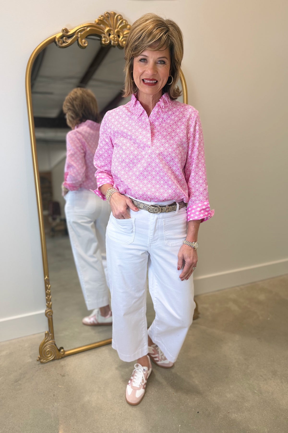Foxcroft Tammy Pink Lattice Blouse
