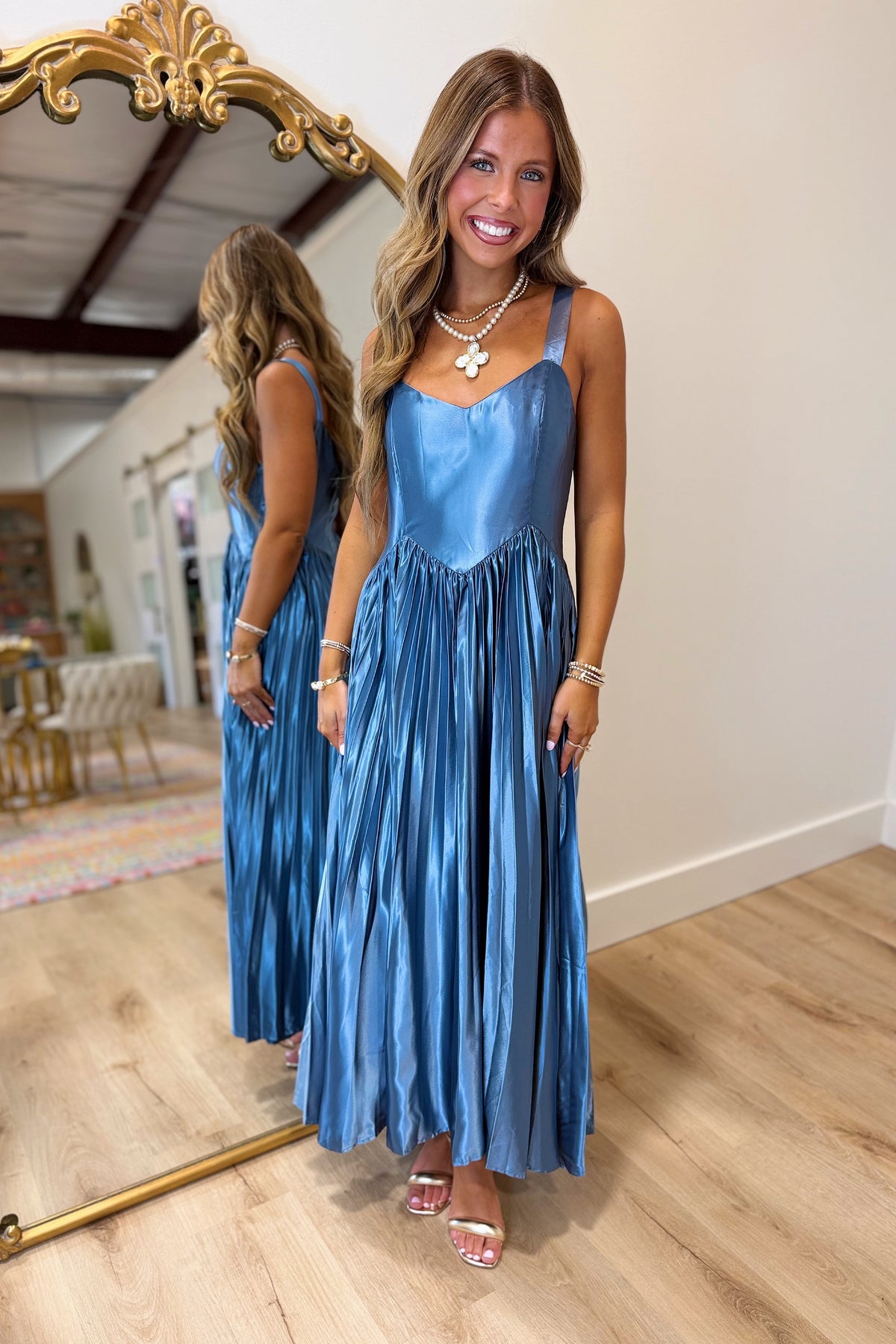 Pleated Poise Satin Dress