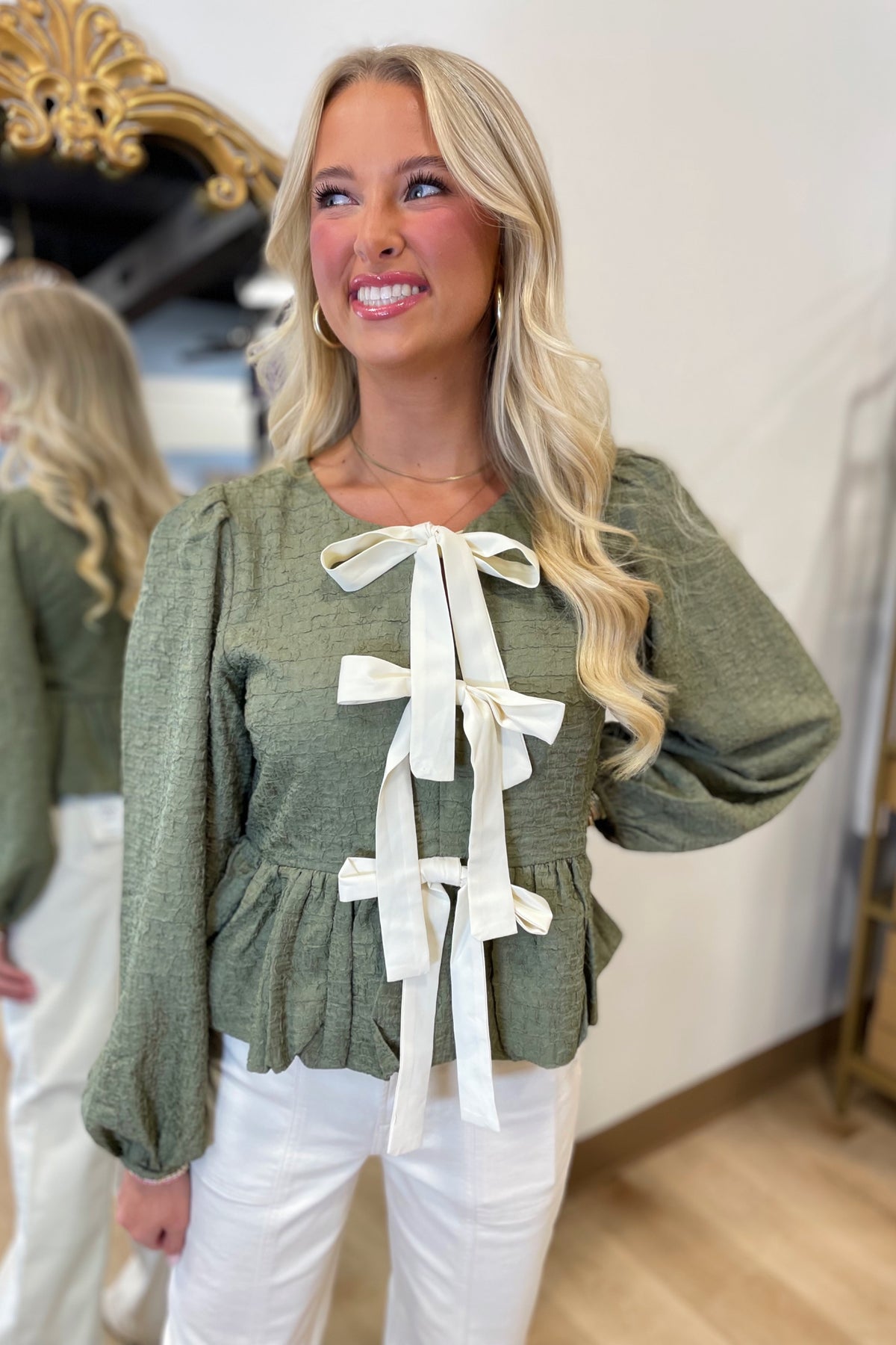 Triple Bow Top Olive