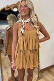 Swaying in Suede Pleated Set Camel