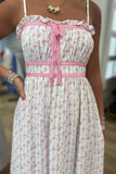 Floral Bow Pattern Dress Pink